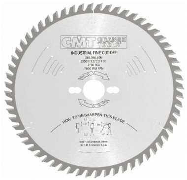 Пильный диск для поперечного пиления 250x30x3,2/2,2 10° 15° ATB Z=60 CMT 285.060.10M ― CMT