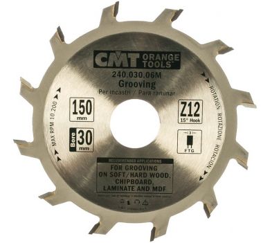 Пазовый пильный диск 150x30x3,0/2,0 15° FLAT Z=12 CMT 240.030.06M ― CMT
