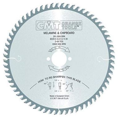 Пильный диск форматный с положительным углом врезания 220x30x3,2/2,2 10º TCG Z=64 CMT 281.064.09M ― CMT