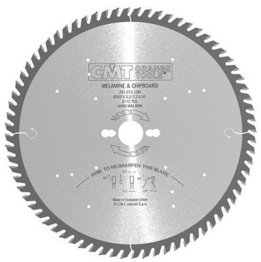 Пильный диск форматный с положительным углом врезания 300x30x3,2/2,2 10 TCG Z=72 CMT 281.072.12M ― CMT