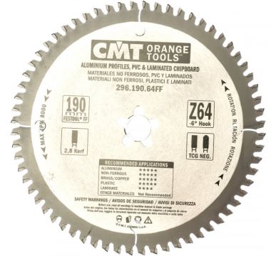 Пильный диск по цветным металлами и ламинированным панелям 190x20 (Festool® FF)x2,8/2,2 -6° TCG Z=64 CMT 296.190.64FF ― CMT