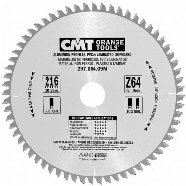 Пильный диск по цветным металлами и ламинированным панелям 216x30x2,8/2,2 -6° TCG Z=64  CMT 297.064.09M ― CMT