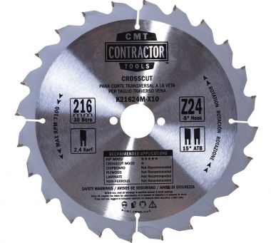 Комплект пильных дисков Contractor 216x2.4/1.6x30 Z24 ATB -5NEG CMT K21624M-X10 ― CMT