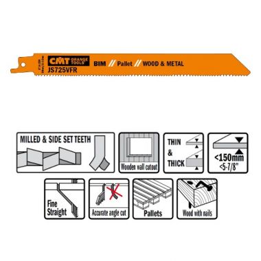 Пилки сабельные 5 штук для дерева и металла BIM 200x2,1-3,2x8-12TPI CMT JS725VFR-5 ― CMT