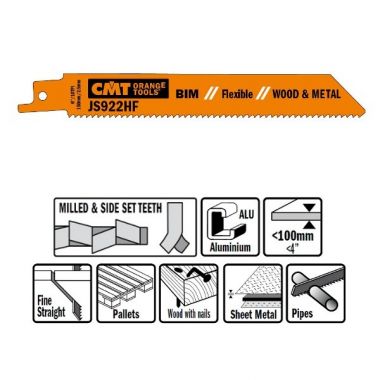 Пилки сабельные 5 штук для дерева и металла BIM 150x2,5x10TPI CMT JS922HF-5 ― CMT