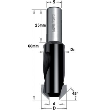 Зенкер специальный 45° HW Z2 S=8X25  D=3/12 RH CMT 521.312.11 ― CMT